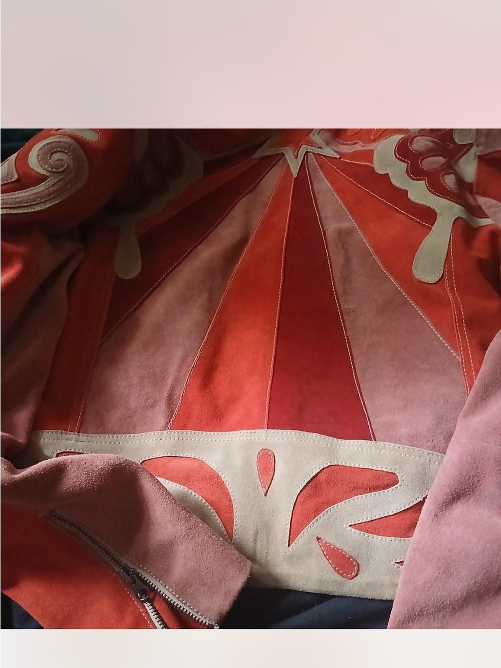 Free People Stars are Psychedelic Red and Blush Suede Jacket Butterfly Leather L - Picture 2 of 3